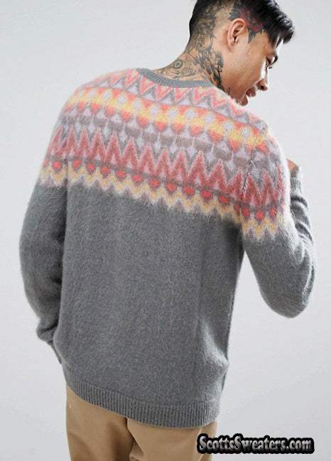 Men's Crewneck Mohair Sweater in Fair Isle Design