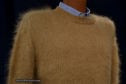 Men's beige mohair crewneck sweater by Calvin Klein Raf Simons, size Small-Medium