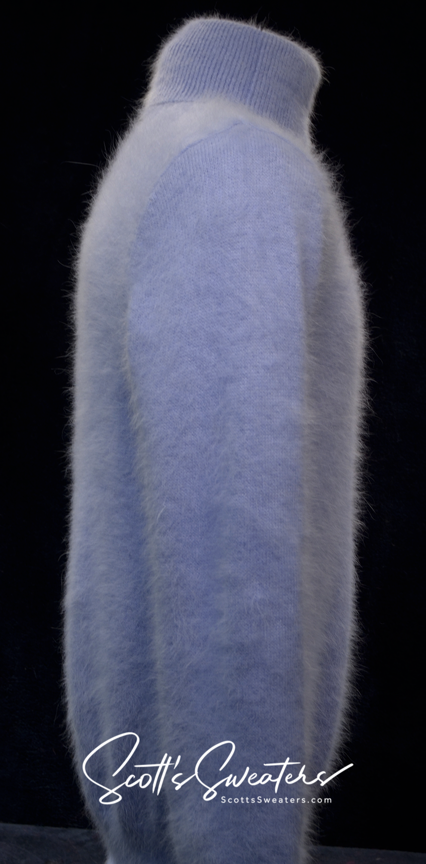 Men's ultra-soft angora turtleneck sweater in light blue, cozy and luxurious knitwear for men