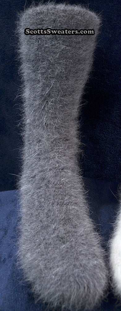 Soft gray men's angora dress sock with fuzzy texture for all-season comfort and warmth
