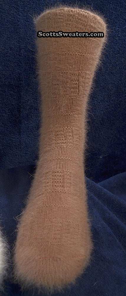 Men's soft brown angora dress socks with a fuzzy texture and stretch fit