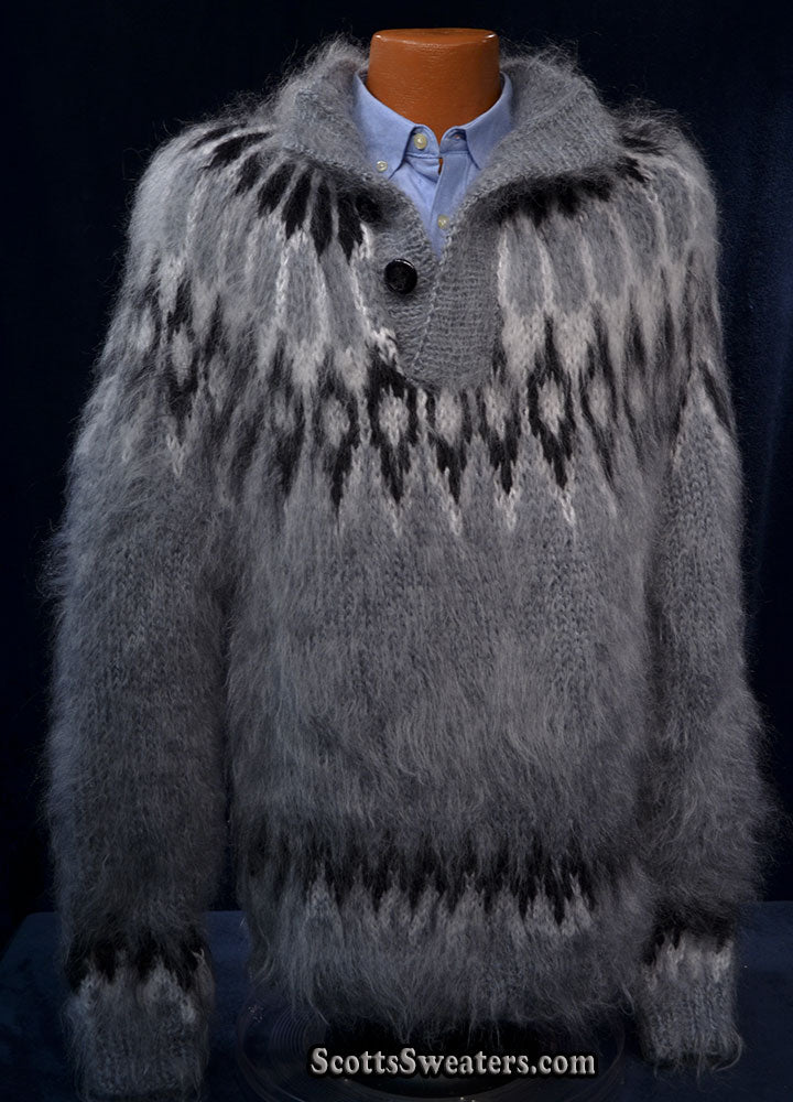 Men's Henley-style Hand-Knit mohair sweater