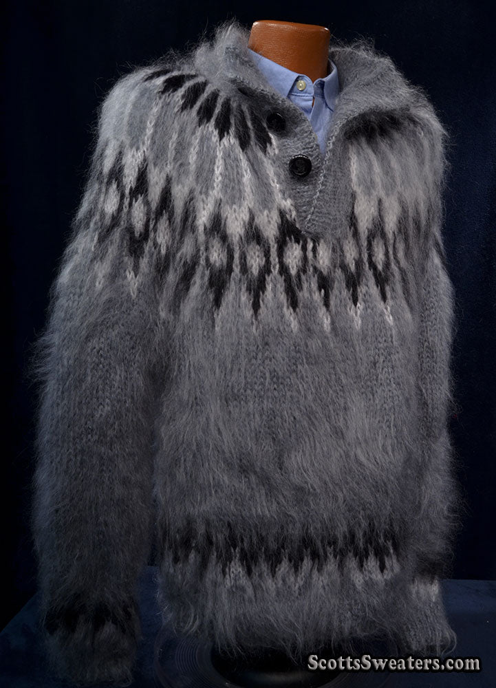 Men's Henley-style Hand-Knit mohair sweater