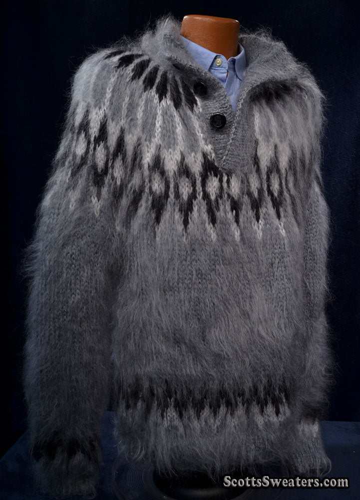 Men's Henley-style Hand-Knit mohair sweater
