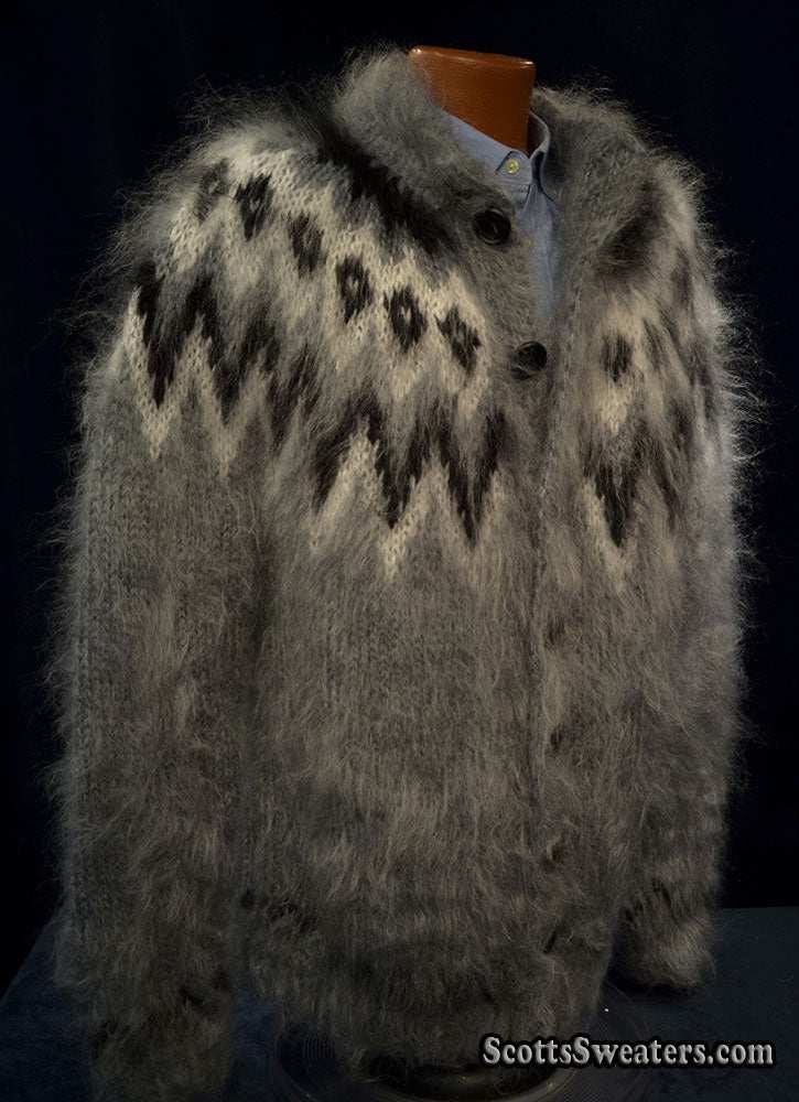 Men's cardigan hand-knit mohair sweater