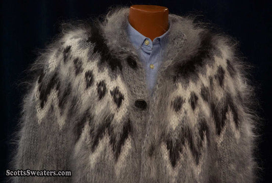 Hand-knit men's cardigan mohair sweater size Large