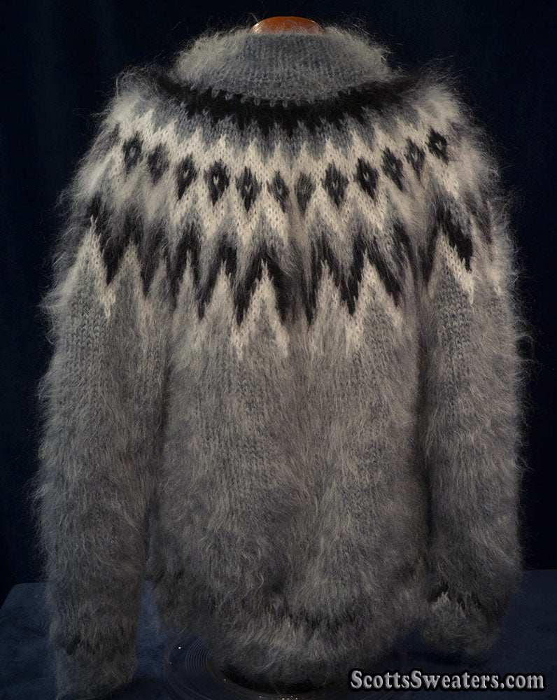 Hand-knit men's cardigan mohair sweater size Large