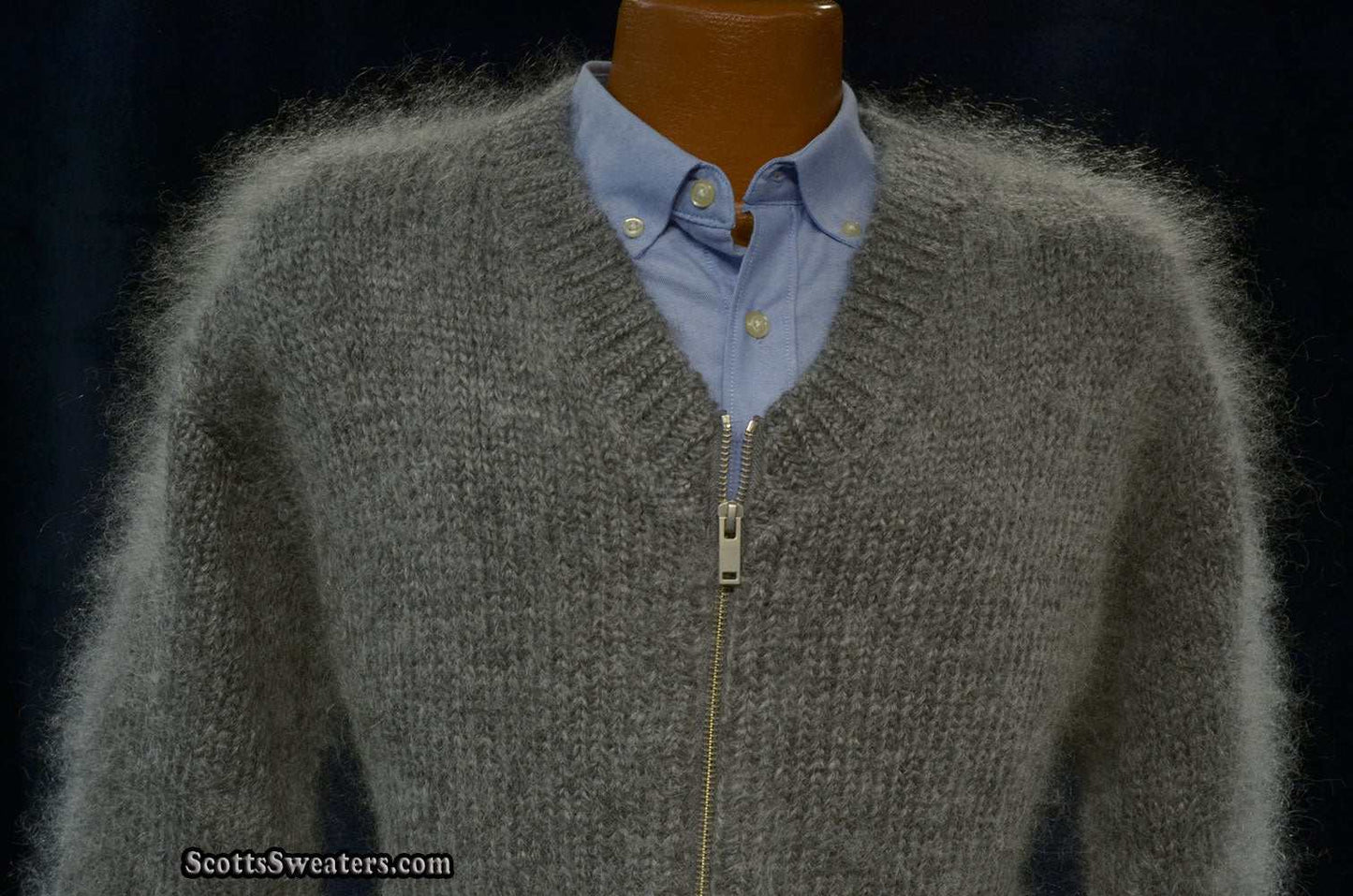 Luxuriös weicher Mohair-Cardigan mit Reißverschluss vorne für Herren