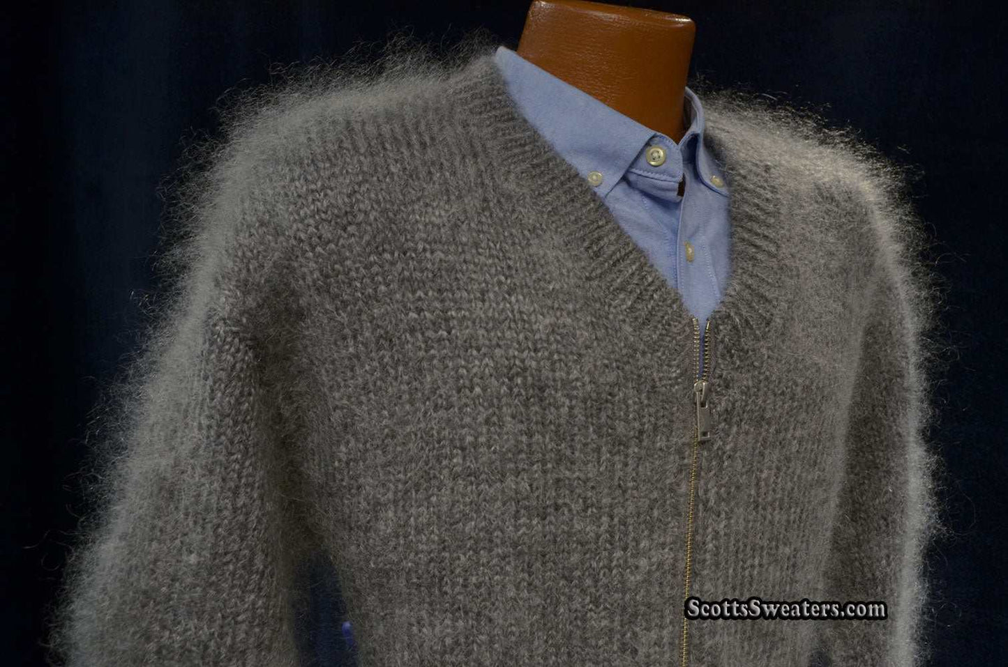 Luxuriös weicher Mohair-Cardigan mit Reißverschluss vorne für Herren