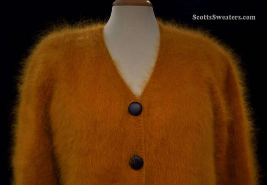 Woman's gold ultra-soft button-front angora cardigan sweater medium size