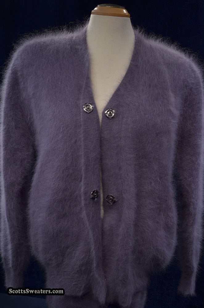Cinereous-grey woman's 3-piece angora cardigan set with short and long matching skirts medium size