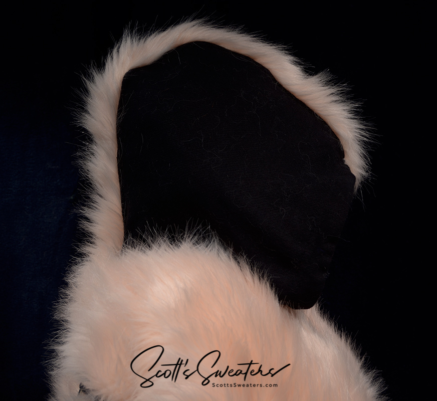 Punk style thick fluffy faux-fur jacket hood with mohawk design and soft light pink fur trim