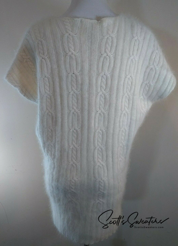 White angora cowlneck cable-knit sweaterdress with draped top-sleeves by Willi Smith, medium size