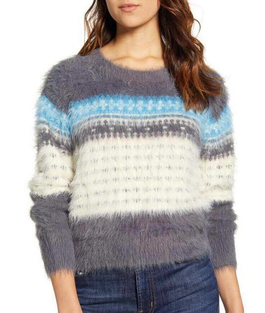 Grey and white Fair Isle ultra-soft eyelash sweater and skirt set by Lou & Grey