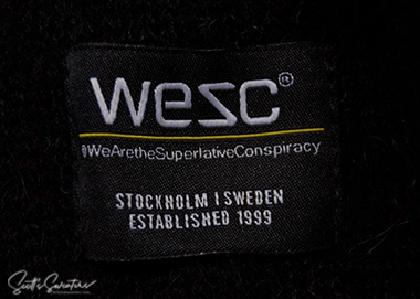 WeSC skateboarder street wear mohair cardigan sweater label close-up