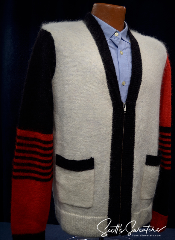 Unisex WeSC mohair skateboarder street wear cardigan sweater with zipper front and color-blocked sleeves