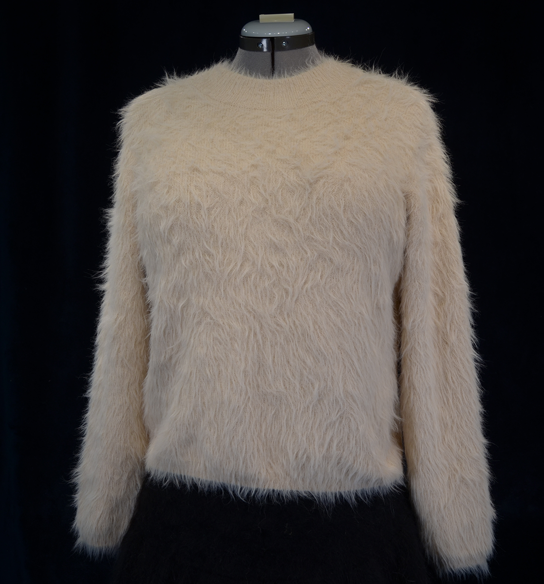 Woman's fuzzy beige plush eyelash crewneck sweater by Lou & Grey in large size
