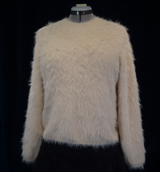 Woman's fuzzy beige plush eyelash crewneck sweater by Lou & Grey in large size