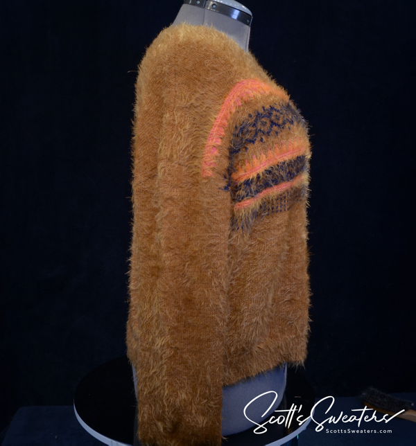 Woman's Fuzzy Golden-brown Plush Eyelash Crewneck Sweater by Abound Helena