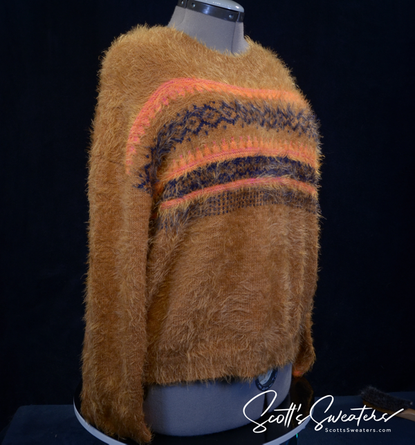 Woman's Fuzzy Golden-brown Plush Eyelash Crewneck Sweater by Abound Helena