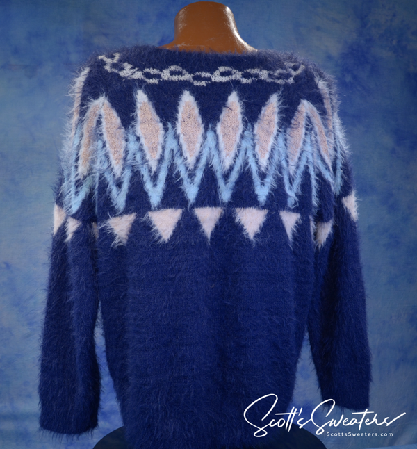 Woman's Eyelash Sweater Fuzzy, Blue, Plush Crewneck by LC Lauren Conrad