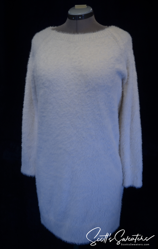 White plush soft fuzzy women's sweaterdress by Lou & Grey on mannequin