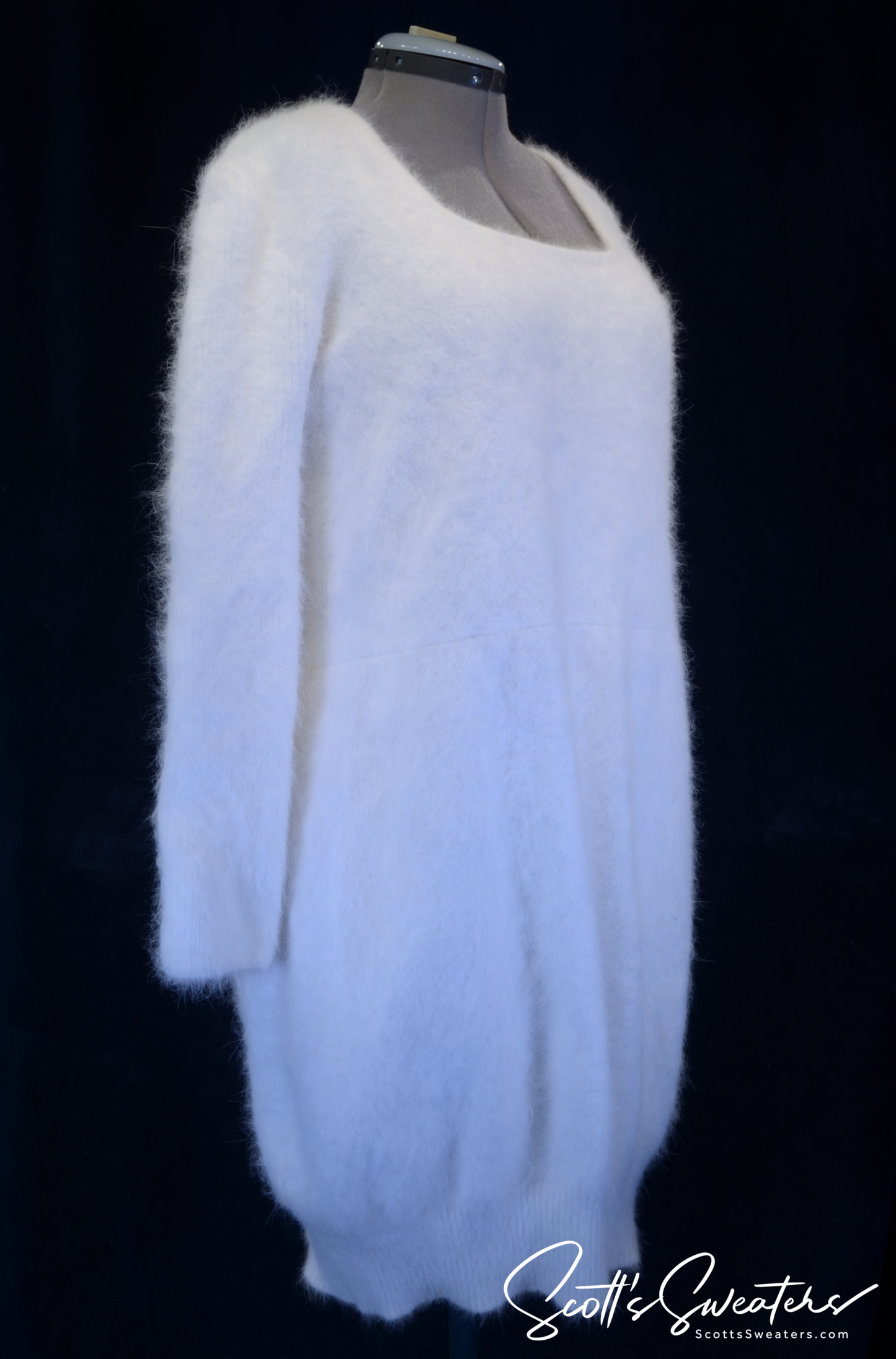 Woman's Soft and Fuzzy Angora Ivory Jewel-neck Sweaterdress