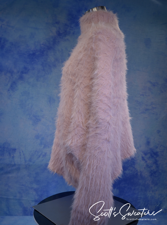 Women's Eyelash Sweater Pink Fuzzy Turtleneck