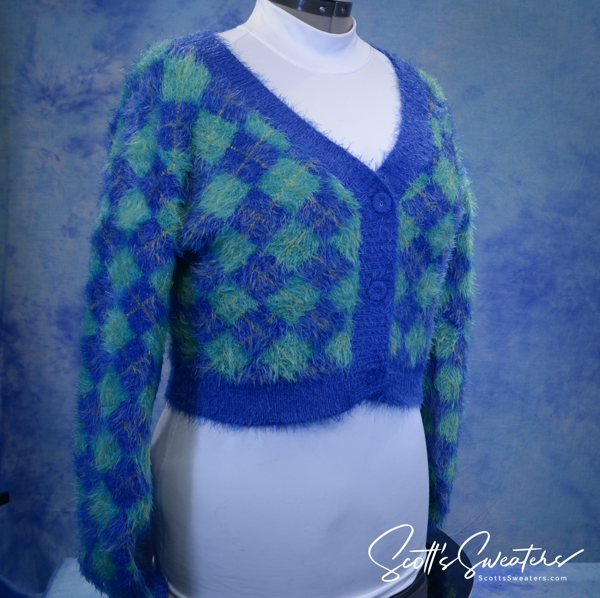 Women's Argyle Cardigan eyelash style sweater