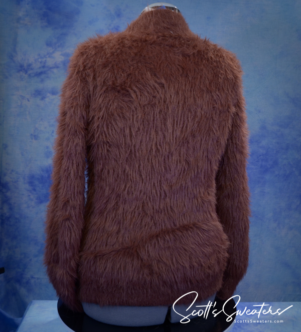 Unisex Brown Extra-Fuzzy Mock-Turtleneck Pullover Sweater for Teen or Small Adult