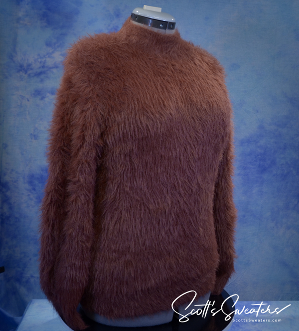 Unisex Brown Extra-Fuzzy Mock-Turtleneck Pullover Sweater for Teen or Small Adult