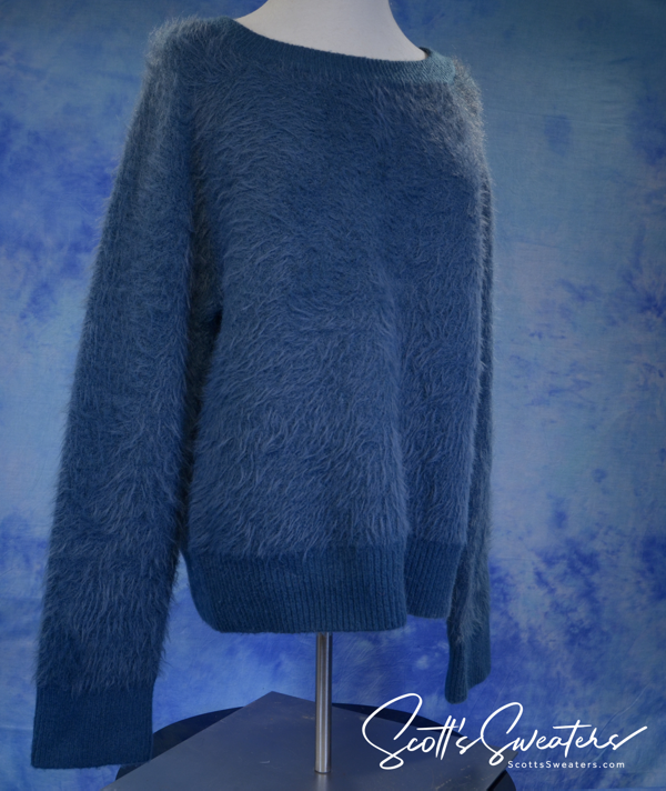Woman's Fuzzy Aqua-Blue Plush Eyelash Crewneck Sweater by Lou & Grey