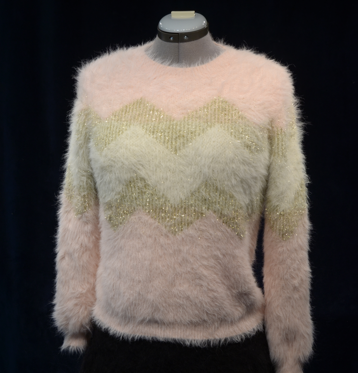 Woman's Fuzzy Pink Plush Eyelash Crewneck Sweater by Rose