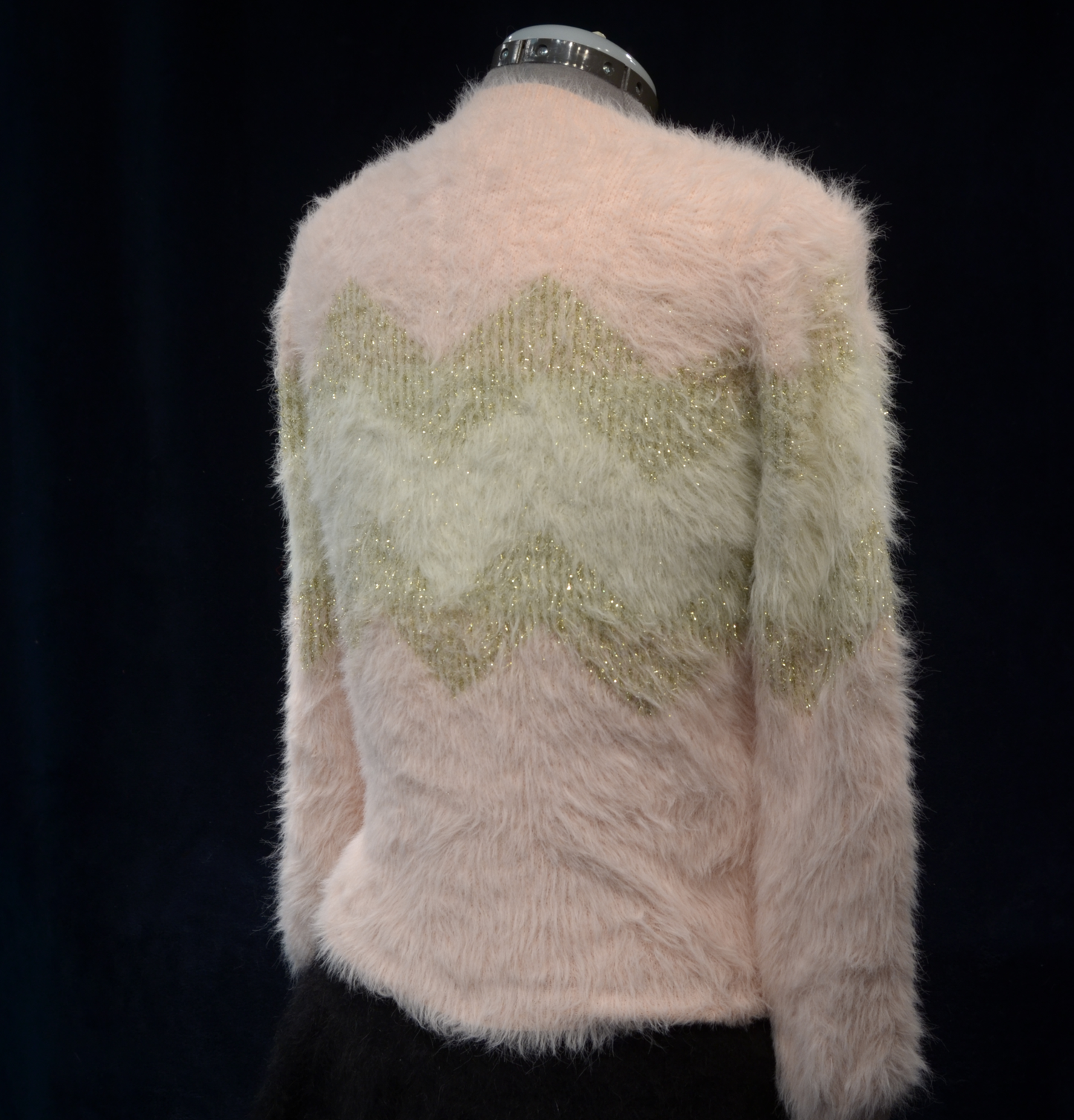 Woman's Fuzzy Pink Plush Eyelash Crewneck Sweater by Rose