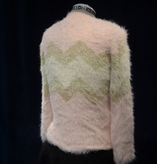 Women's Pink Sweater | Fuzzy Pink Plush Eyelash Crewneck