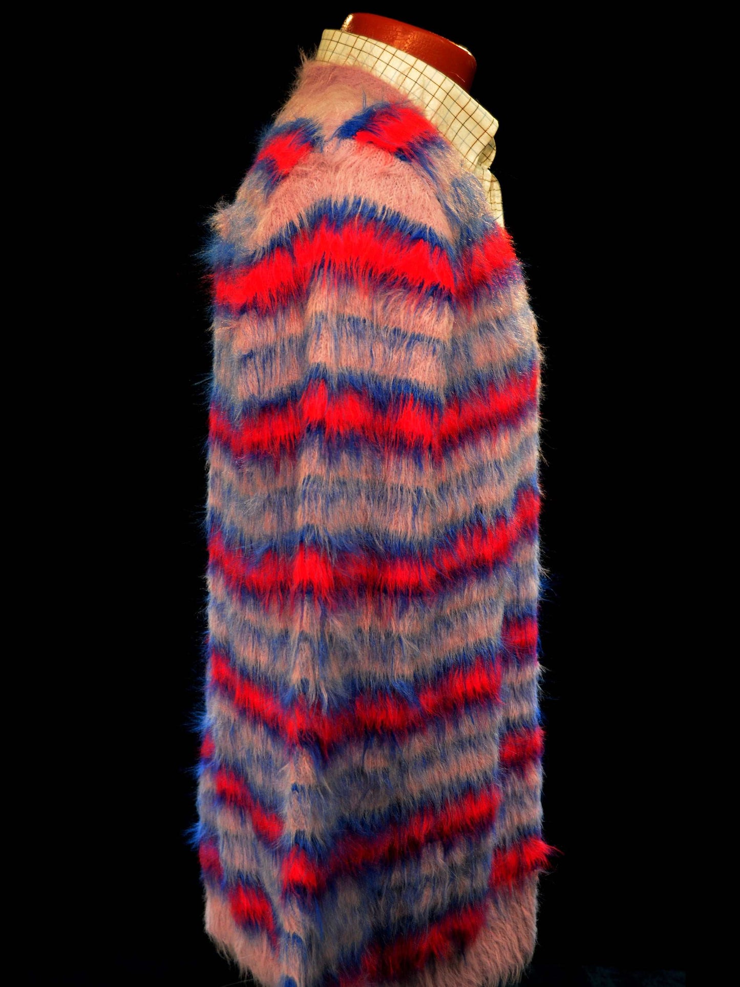 Men's Fuzzy Cardigan plush cardigan sweater with blue and black colorful stripes