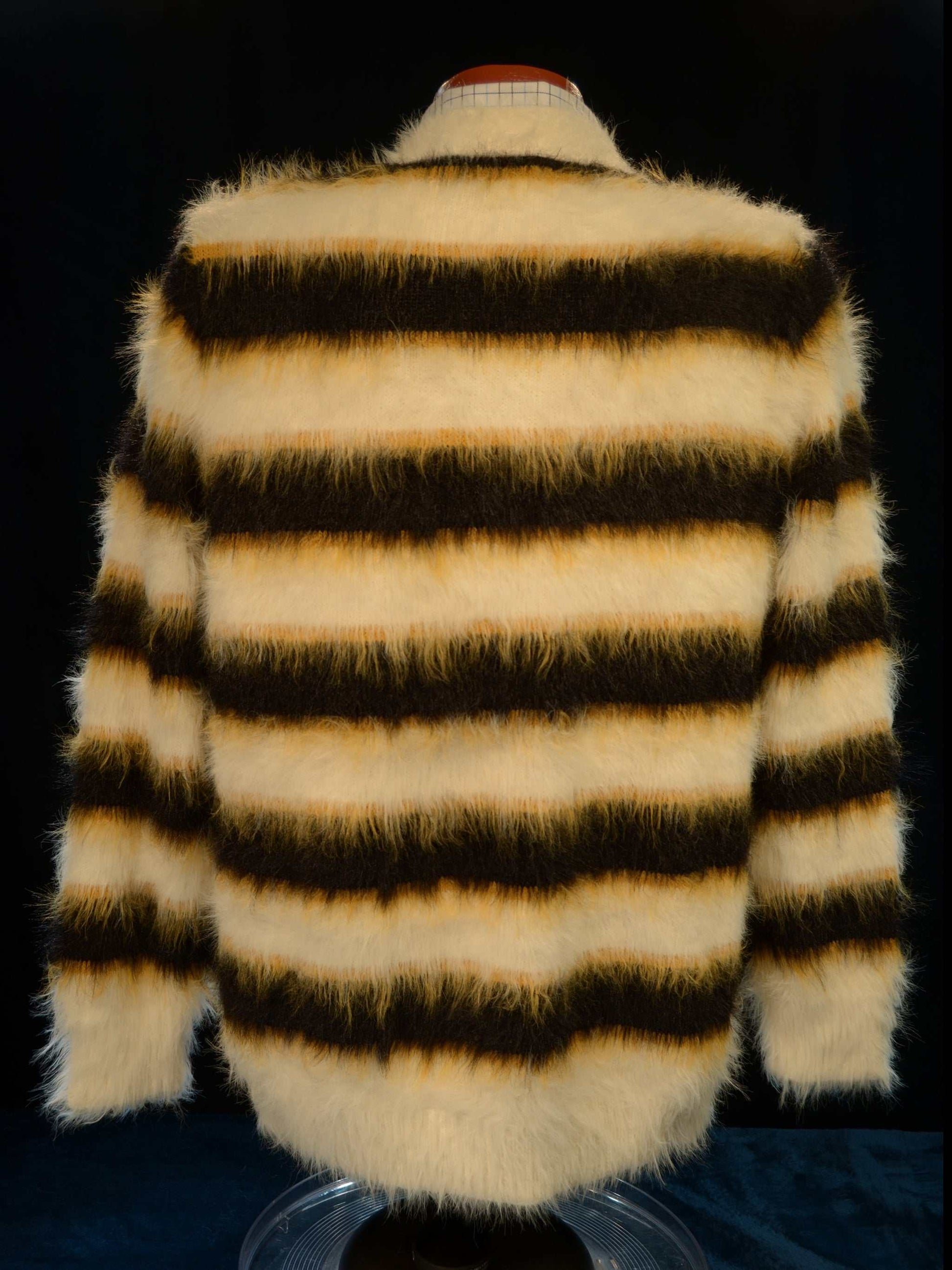 Men's Fuzzy Cardigan plush cardigan sweater with blue and black colorful stripes