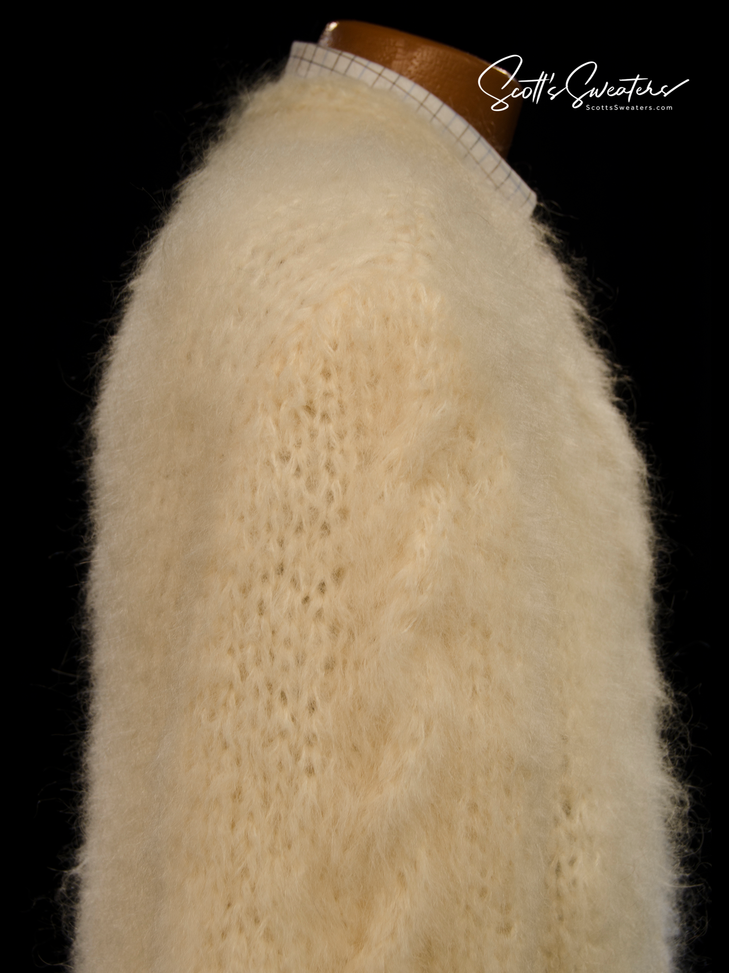 Men's hand-knit mohair and alpaca cardigan sweater with cable-knit design and wooden buttons in 3XL size