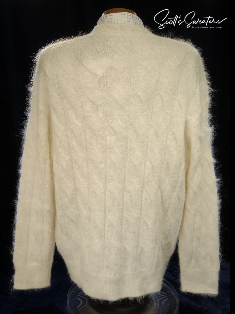 Men's white cable-knit mohair crewneck sweater by All Saints in X-Large