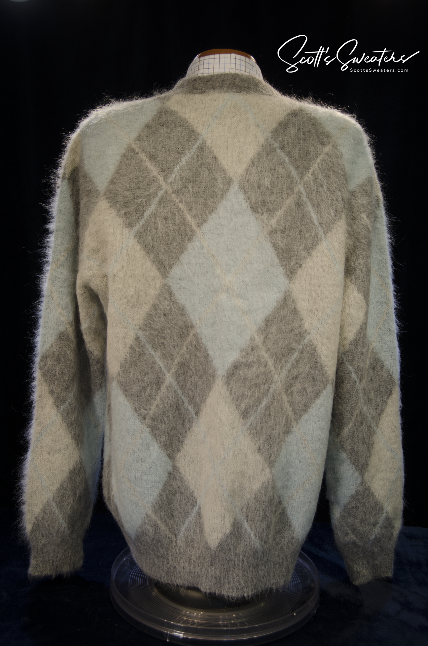 Men's Alpaca Mohair grey argyle fuzzy cardigan sweater by AMI Alexandre Mattiussi X-Large