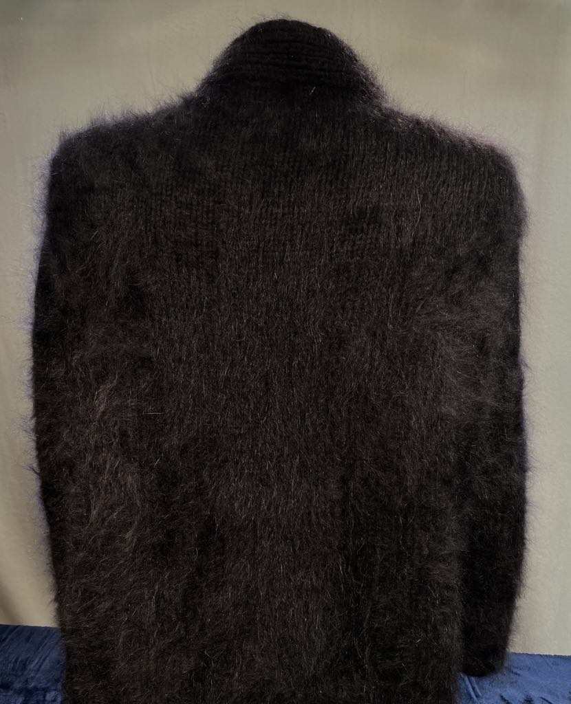 Men's black home-spun angora-silk hand-knit sweater with soft cashmere-like texture