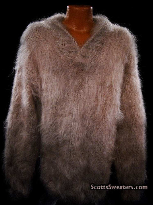 Men's Handknit Mohair Shawl-neck Sweater