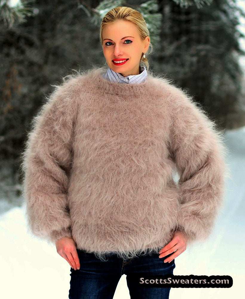 Woman's Hand-Knit Beige Mohair Sweater