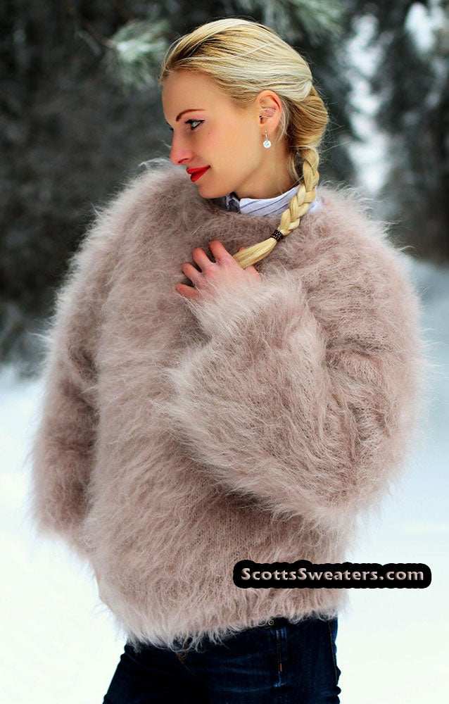 Woman's Hand-Knit Beige Mohair Sweater