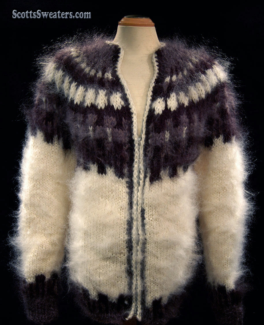 Unisex Zipper-Front Icelandic Handknit Cardigan Style Mohair Sweater
