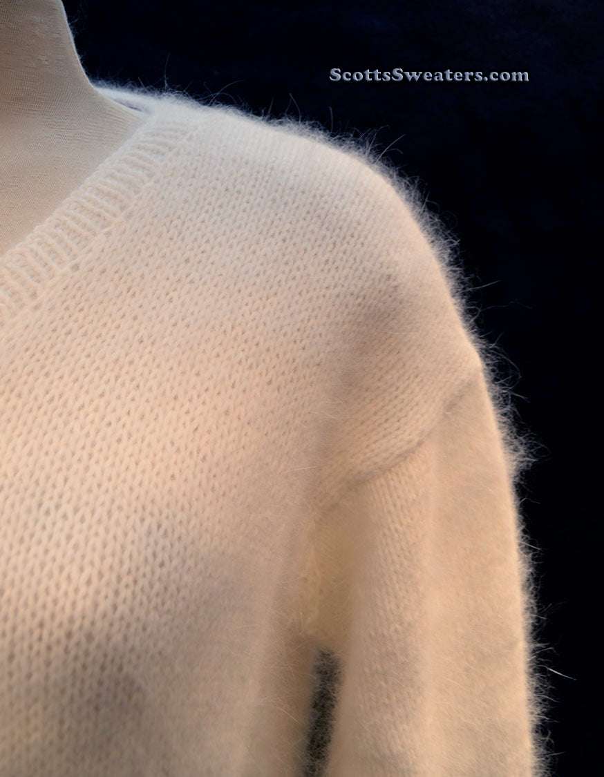 Woman's White Hand-Kint Angora Sweater