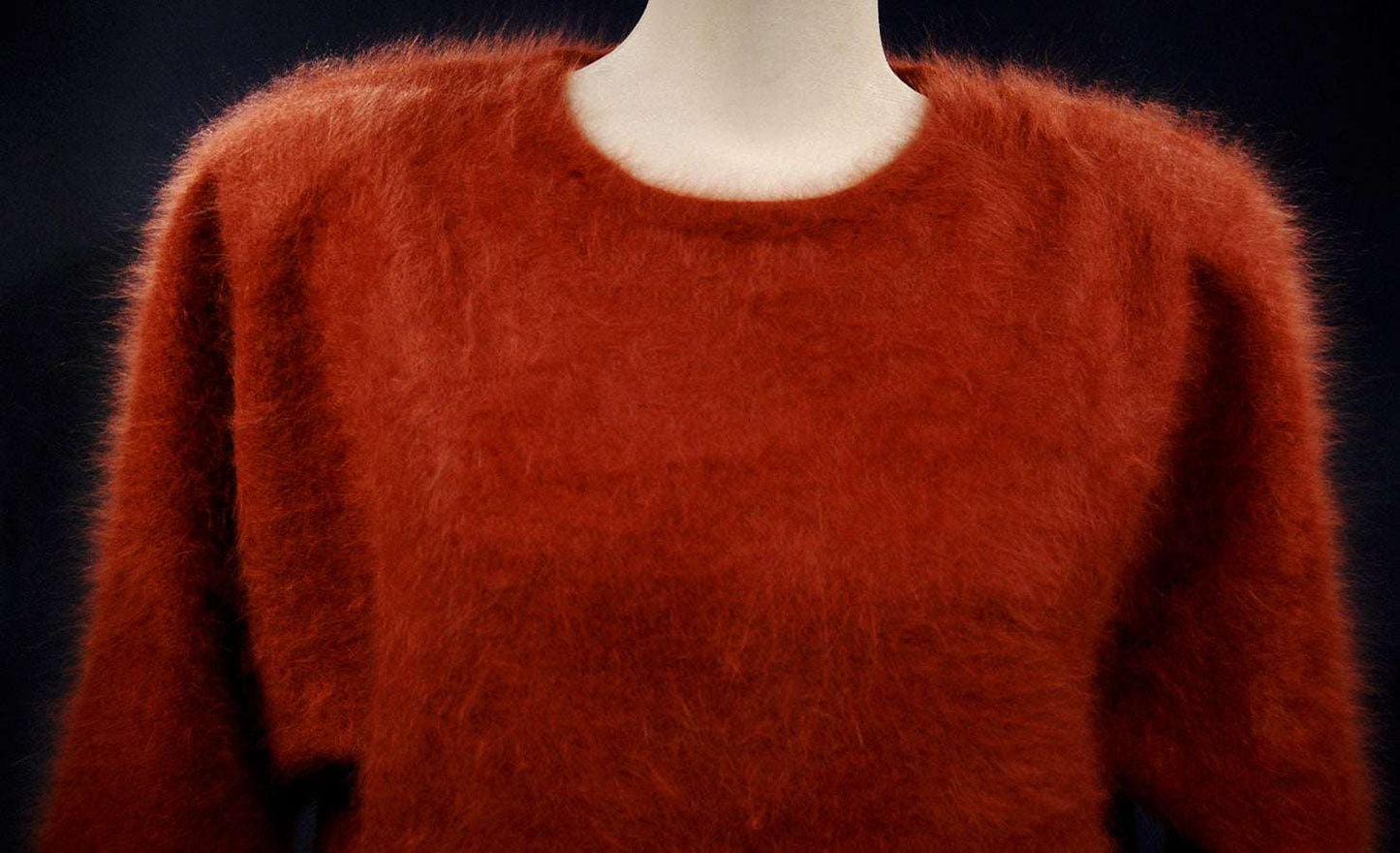 Brick-red woman's angora jewel-neck sweater by Connie A Lee in small/medium size