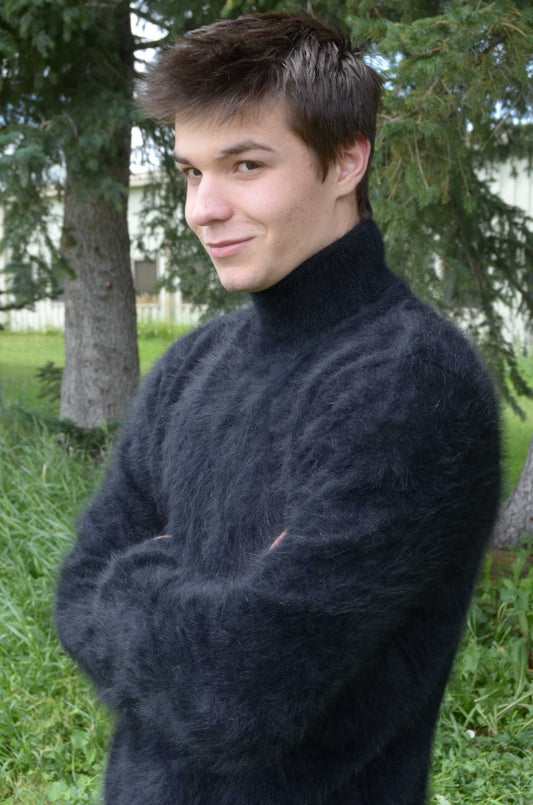 Men's Turtleneck ultra-soft angora sweater Black