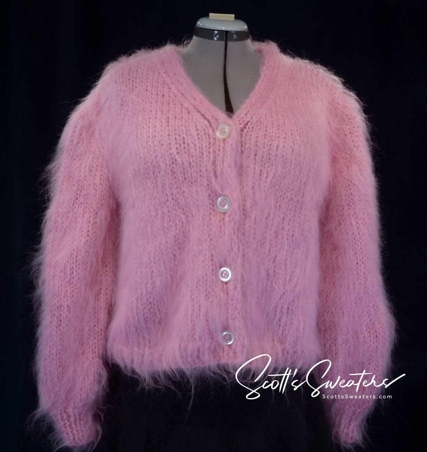 Pink Woman's Mohair Cardigan Sweater - Hand-Knit X-Large - 2X-Large