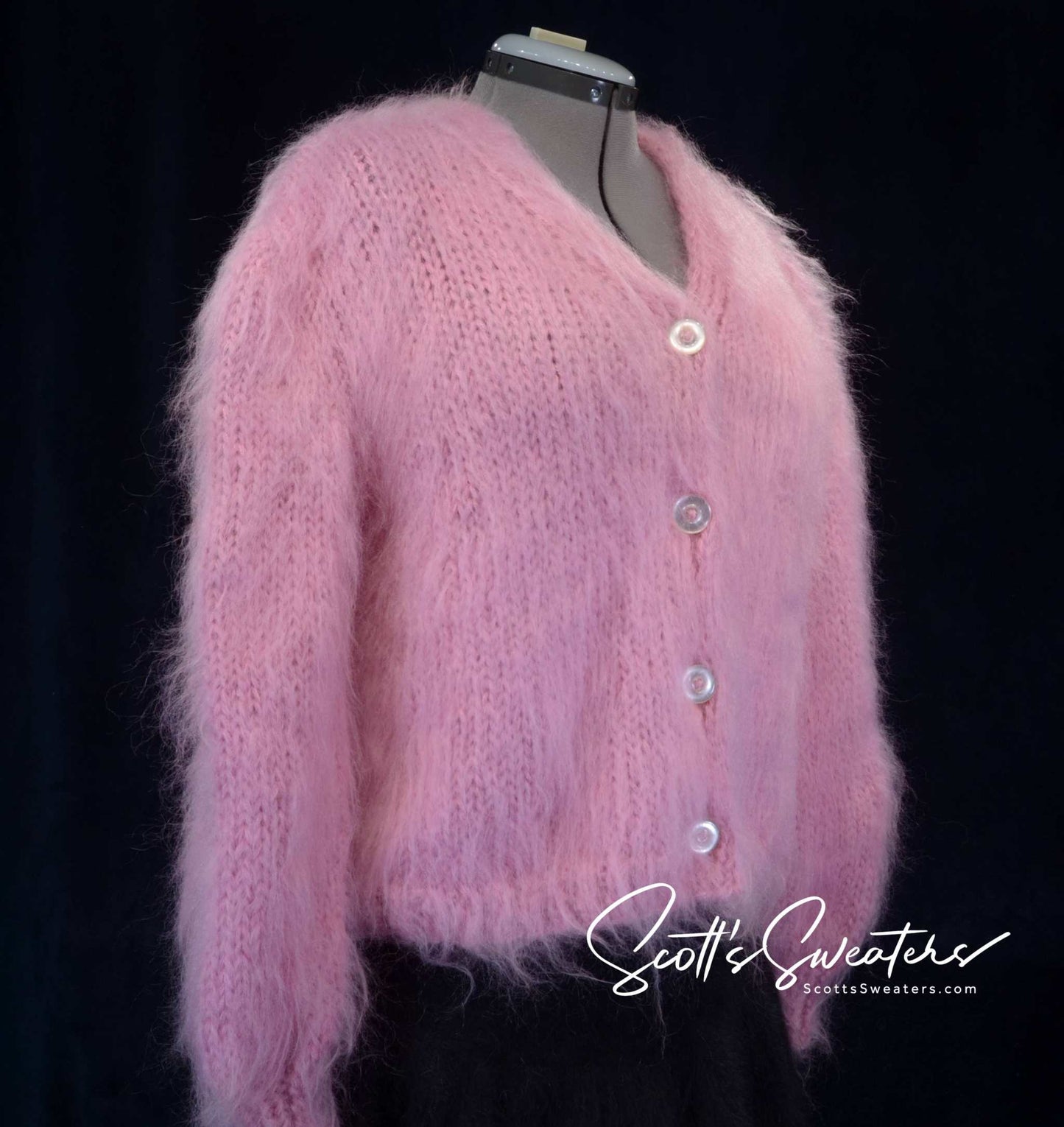 Pink Woman's Mohair Cardigan Sweater - Hand-Knit X-Large - 2X-Large